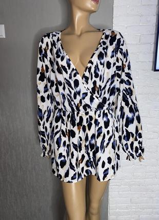 Удлиненная блуза туника с длинными объемными рукавами блузка типа на запах большого размера батал shein, xxxl1 фото