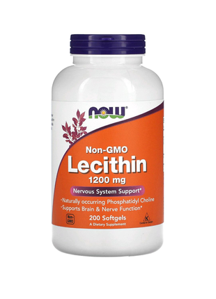 Лецитин, 1200 мг, 200 капсул, без гмо, now foods iherb сша