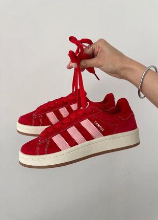 Шикарные женские кроссовки adidas campus 00s scarlet pink 2.0 premium красные2 фото