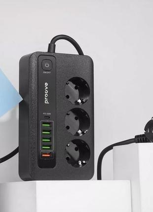 Сетевой фильтр proove power socket pd-03 (3 розетки + 5 usb + 1 type-c 20w) 2м