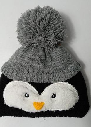 Вязаная шапочка на флисе для малыша пингвинчик f&f