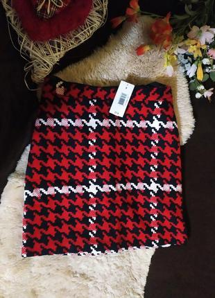 Стильна юбка (спідниця). рарауа. розмір - 8/36, тепленька, гусина лапка. клітинка. нова