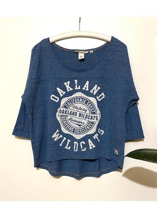 S-m-l оверсайз синій лонгслів кофта футболка з рукавом білий принт жіночий