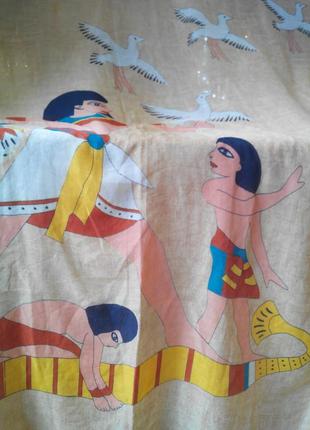 Вінтажний великий квадратний шарф палантин хустку з єгипетським принтом.