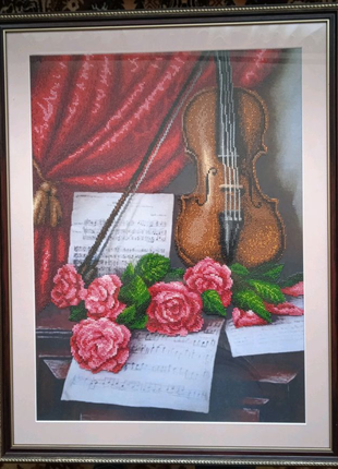 Картина мелодія для скрипки, вишита чешським бісером1 фото