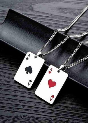 Кулон игральная карта с цепочкой stainless steel 316l black / red