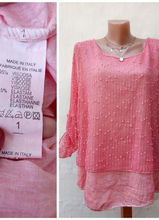 Легкая розовая осемитричная блуза сетка с баетками италия 🌺