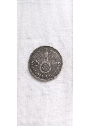 Монета 1937-го року 5 рейхсмарок, срібло1 фото