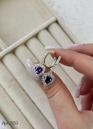 Срібні сережки з фіанітами і підвіскою серце