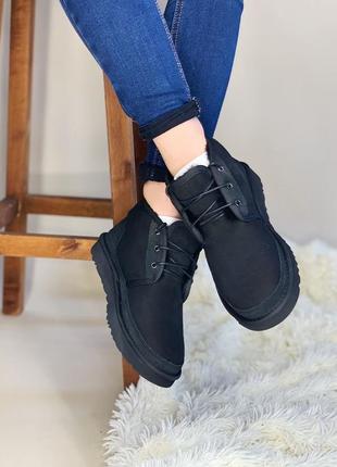 Женские чёрные ugg mini black на шнуровке