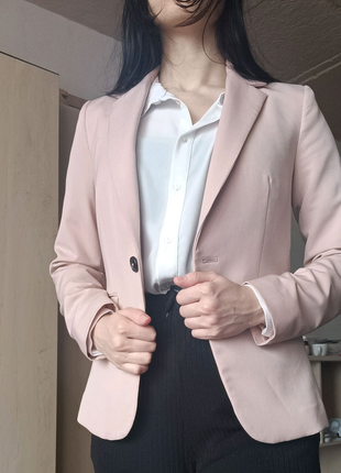 Піджак блідо-рожевий брючний, класика xs, s1 фото