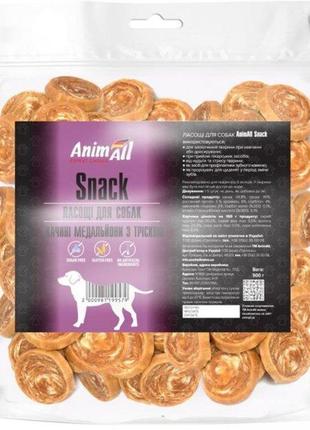 Лакомство animall snack утиные медальоны с треской, для собак, 500 г