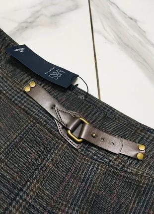 Новая шоколадная шерстяная мини юбка в классическом стиле со складками marks & spencer л6 фото