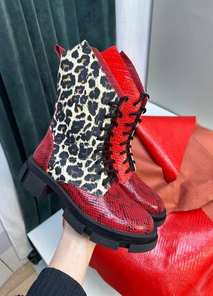 Красные леопардовые ботинки натуральная кожа питон 36-41 зима деми4 фото