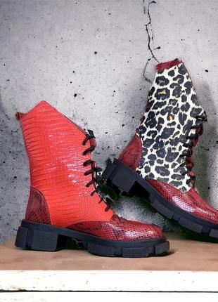 Красные леопардовые ботинки натуральная кожа питон 36-41 зима деми