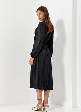 Шелковое черное платье для девушек длины миди с юбкой солнце5 фото