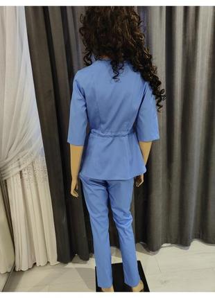 Блакитний медичний жіночий костюм із куліскою на талії, котон 42-662 фото