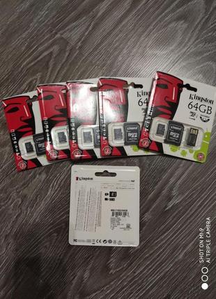 Карта памяти 64gb kingston class 10 microsdxc + sd адаптер (mbly10g2/64gb)