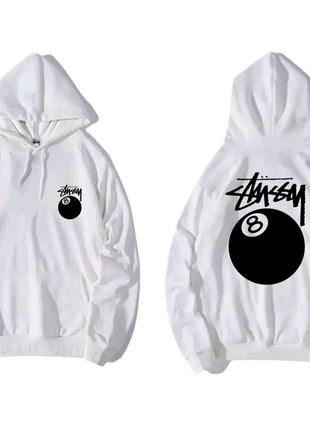 Белое худи stussy 8 ball hoodie унисекс толстовка стасси шар стус