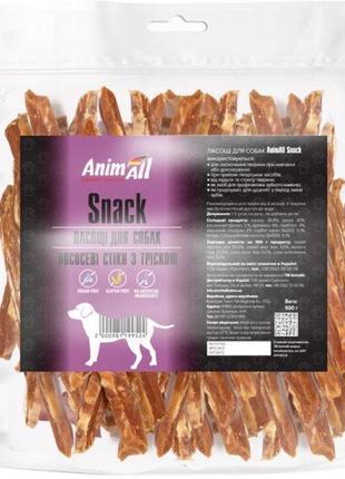 Лакомство animall snack лососевые стики с треской, для собак, 500 г