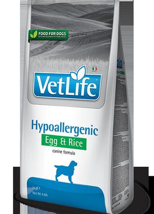 Сухий лікувальний корм для собак farmina vet life hypoallergenic egg & rice дієт. харчування, при харчовій алергії, 2 кг