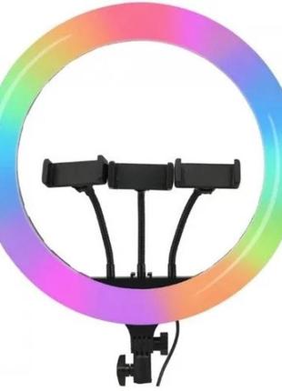 Профессиональная кольцевая лампа rgb mj18 45 см разноцветная led 16 режимов 3 держателя, пульт ду и штатив3 фото