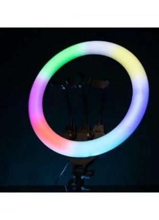 Профессиональная кольцевая лампа rgb mj18 45 см разноцветная led 16 режимов 3 держателя, пульт ду и штатив4 фото