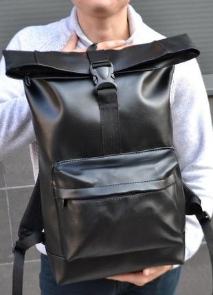 Рюкзак рол-топ з екошкіри якісний, надійний. колір: чорний
