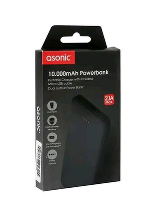 Повербанк asonic as-p10 10000mah 2*usb черный