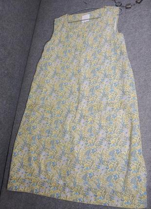 Пряме плаття зі змішаного льону в жовто-блакитних тонах 48-50 розміру4 фото