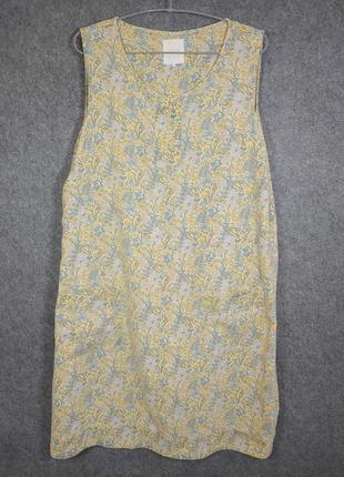 Пряме плаття зі змішаного льону в жовто-блакитних тонах 48-50 розміру5 фото