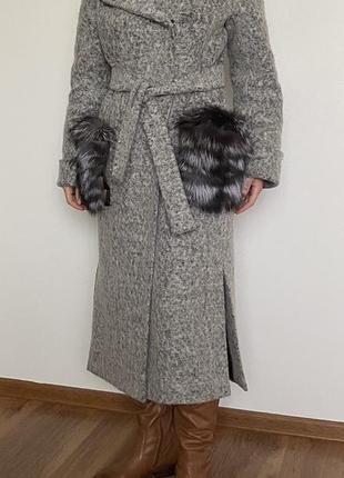 Женское зимнее шерстяное пальто-халат серое - жіноче зимове шерстяне пальто сіре