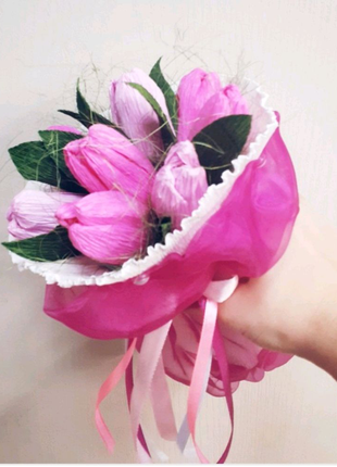 Букет з цукерок тюльпани 9 рожеві