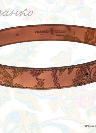 Коричневий ремінь franko flowers pattern brown big belt зі шкіри рослинного дублення.5 фото