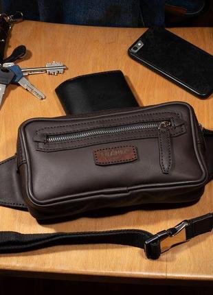 Шкіряна коричнева поясна сумка  franko black belt bag. ручне пошиття. натуральна шкіра.
