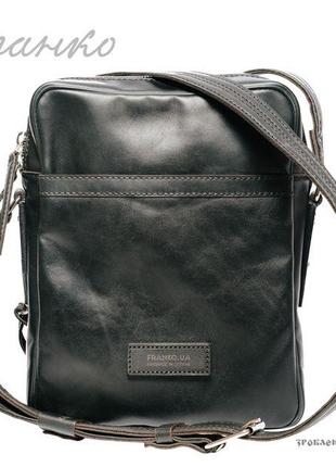 Сумка через плече franko black messanger bag з натуральної шкіри2 фото
