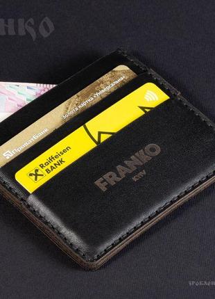 Чорна шкіряна візитниця franko black small cardholder2 фото