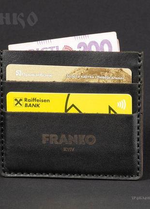 Чорна шкіряна візитниця franko black small cardholder3 фото