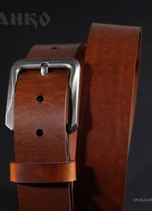 Коричневий ремінь franko brown big belt з ремінної шкіри рослтнного дубління3 фото