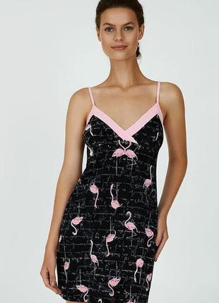 Жіноча домашня сорочка з малюнком "flamingo" арт. ldk 118/04/01
