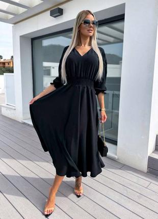 Черное женское платье миди женское длинное платье со свободной юбкой женское повседневное прогулочное платье