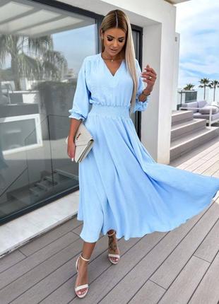 Блакитна жіноча сукня міді жіноча довга сукня з вільною спідницею жіноча повсякденна прогулянкова сукня2 фото