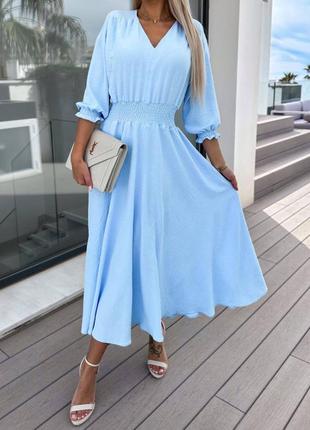 Блакитна жіноча сукня міді жіноча довга сукня з вільною спідницею жіноча повсякденна прогулянкова сукня4 фото