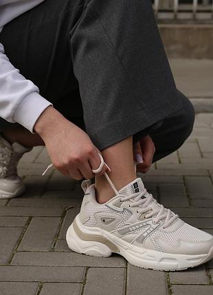 Кроссовки женские кожаные бежевые молочные 588588