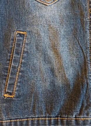 Куртка жакет джинсовая темно-синяя с эффектом потертости5 фото