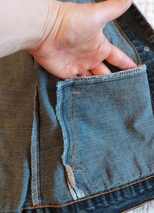Куртка жакет джинсовая темно-синяя с эффектом потертости6 фото