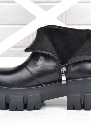 Ботинки женские кожаные prada прада на платформе черные демисезонные6 фото