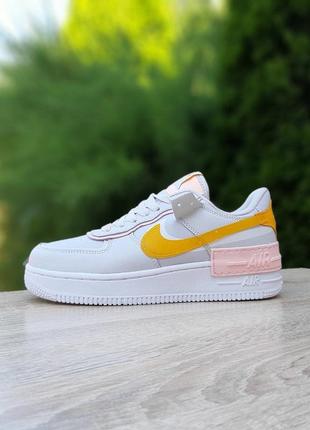 Женские кроссовки nike air force 1 shadow grey orange найк форс серого с оранжевым цветами