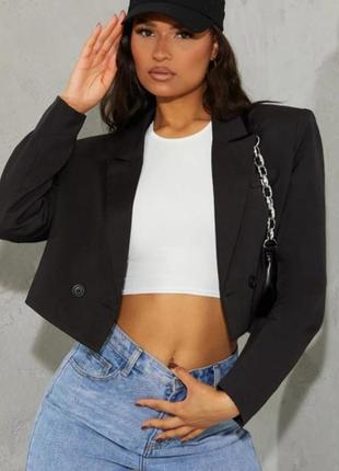 Стильный укороченный пиджак жакет блейзер черного цвета1 фото