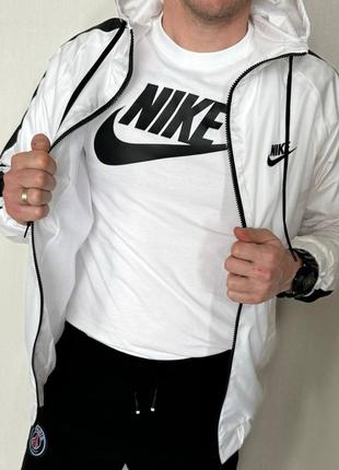 Мужская спортивная ветровка в стиле nike найк с капюшоном черная черно-белая легкая куртка весна-осень курточка s-xxl3 фото
